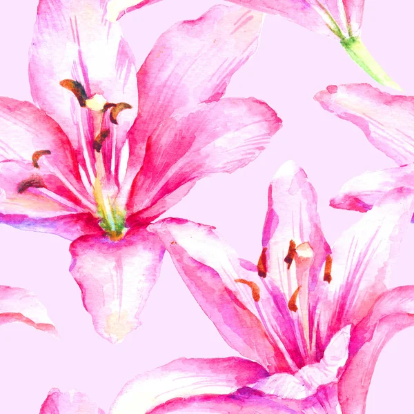 Акварель Ручная Краска Розовая Лилия Бесшовный Узор — стоковое фото