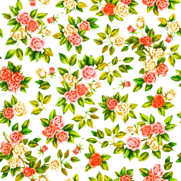 Acuarela Mano Pintura Rosas Patrón Sin Costura —  Fotos de Stock