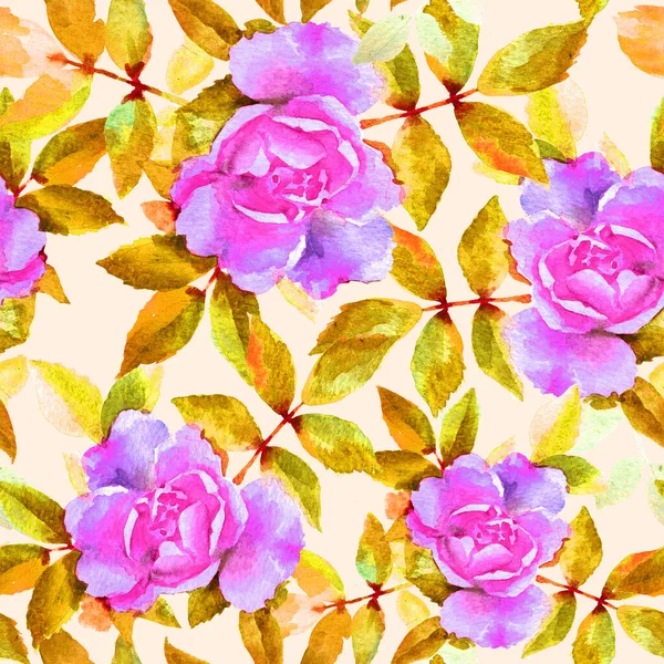 Aquarelle Peinture Main Roses Roses Grille Motif Sans Couture Arrière — Photo