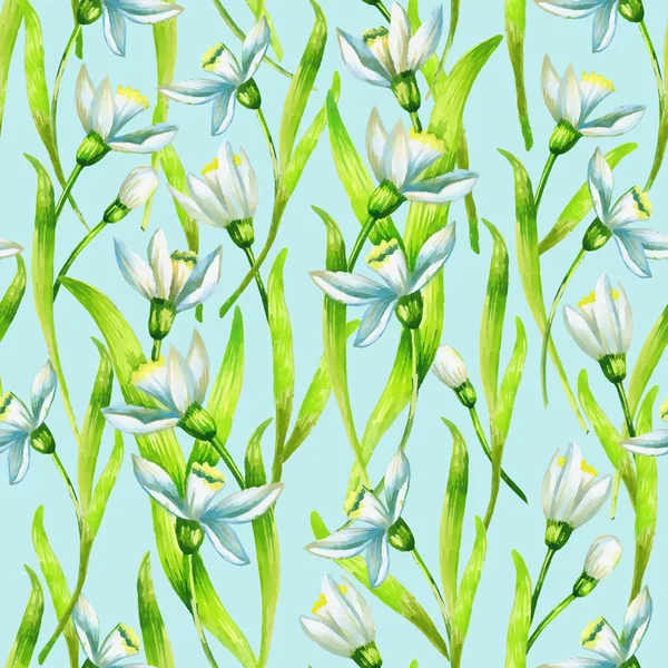 Schneeglöckchen Blumen Nahtlose Muster Hand Malen Aquarell Illustration — Stockfoto