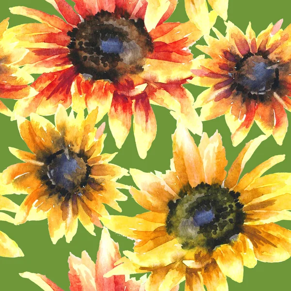 Słoneczniki Ręcznie Farba Akwarela Bezszwowy Wzór — Zdjęcie stockowe