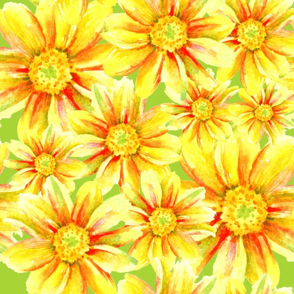 Dahlia Giallo Acquerello Mano Dipingere Fiori Modello Senza Soluzione Continuità — Foto Stock