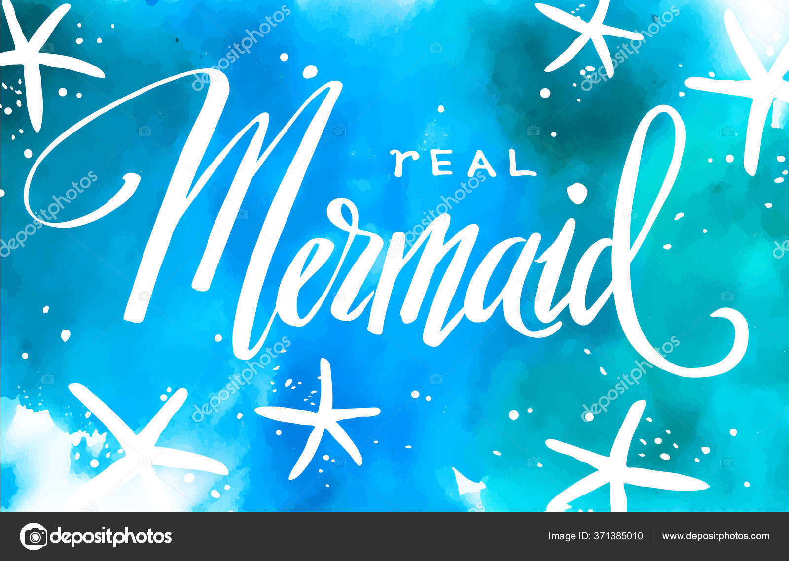Mermaid Hand Written Lettering Watercolor Background Vector