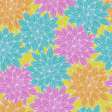 Dahlia çiçekleri, el çizimi vektörsüz desen