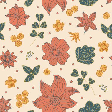 El çizimi çiçek karalama vektörü pürüzsüz desen.