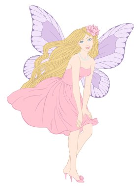 Güzel peri, beyaz arka planda el çizimi vektör çizimi.