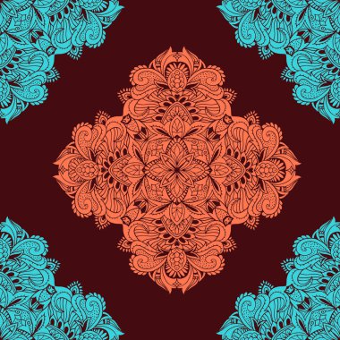 Soyut çiçek simetrik süsü, dekoratif dikişsiz desen.