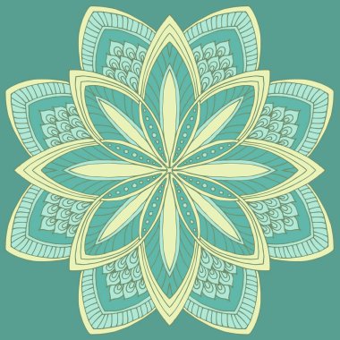 Yuvarlak çiçekli süs deseni. Dekoratif unsur. El çizimi mandala arkaplanı.