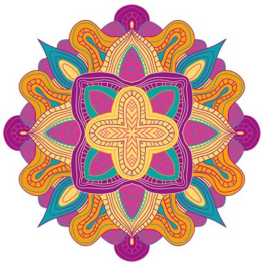 Soyut dalgalı çizgi vektör simetrisi süslemesi. Yuvarlak desen, mandala.