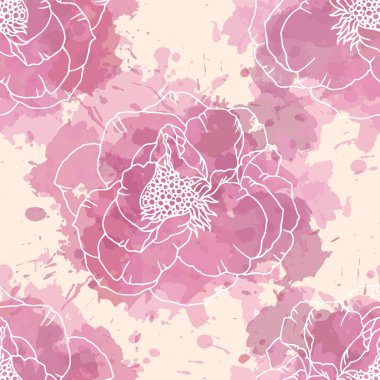 Elle çizilmiş keten rengi, arka plandaki su kolesi lekeleri üzerinde pürüzsüz vektör deseni.