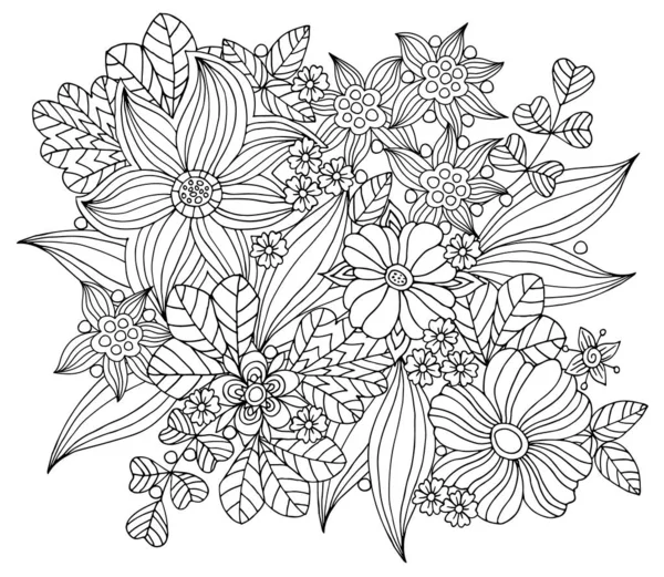 Floral Hand Drawn Vector Linen Black White Doodle Ornament — Stock Vector