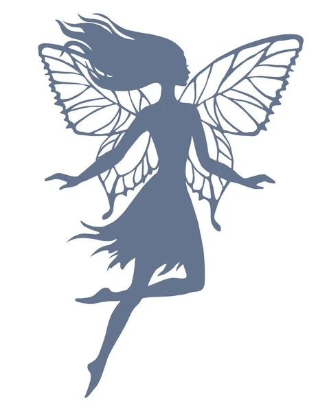 Hand Drawn Flying Fairy Vector Silhouette Illustration — Stock Vector