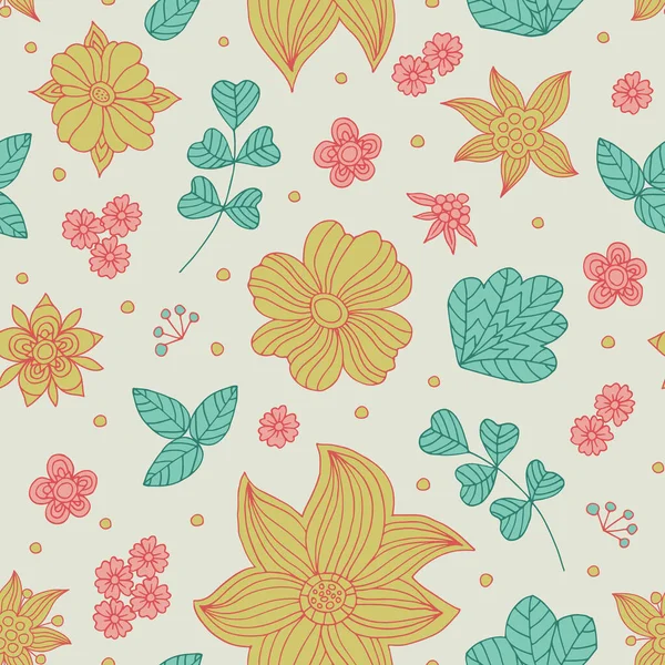 Hand Drawn Floral Doodle Vector Seamless Pattern — Stock Vector
