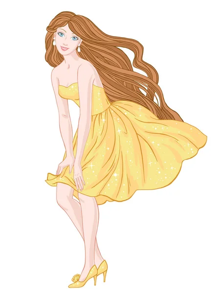 Hermosa Chica Amarillo — Vector de stock