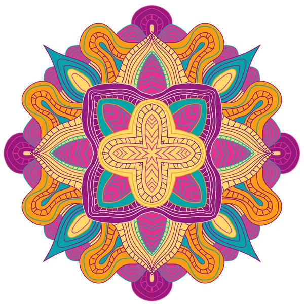 Abstracto Ornamento Simetría Vectorial Línea Ondulada Patrón Redondo Mandala — Vector de stock