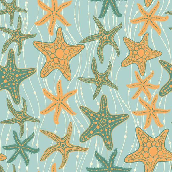 Αστέρια Της Θάλασσας Χέρι Που Διάνυσμα Αδιάλειπτη Μοτίβο Θαλάσσιο Και — Διανυσματικό Αρχείο