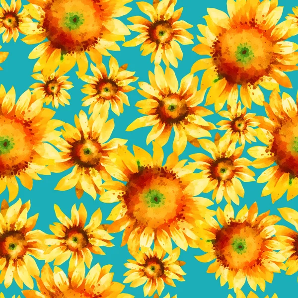 Sunflowers Hand Paint Watercolor Seamless Pattern — Stock Photo, Image