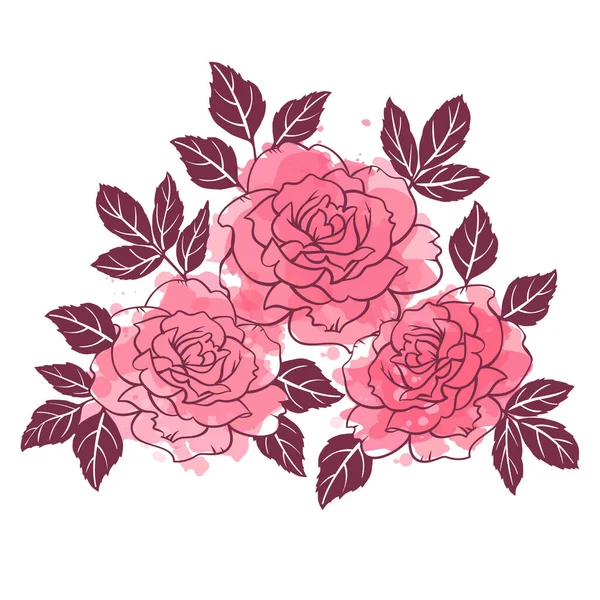 Ročník Růže Květinové Romantické Ručně Kreslené Vektorové Ilustrace Bílém Pozadí — Stockový vektor