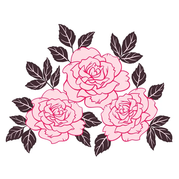 Rosas Vintage Floral Romántico Dibujado Mano Vector Ilustración Sobre Fondo — Vector de stock