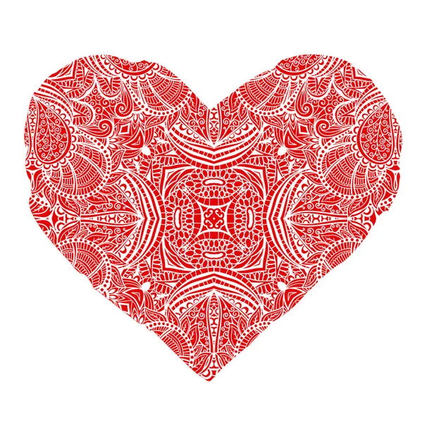 白色背景的红色花边心形轮廓 情人节卡片的矢量插图 邀请函 T恤衫设计 — 图库矢量图片#