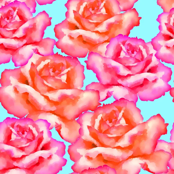 Červená Plná Foukaná Růže Ruční Malování Akvarel Bezešvný Vzor — Stock fotografie
