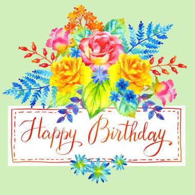 Suluboya çiçek buketi, tebrik kartı, pankart, dekupaj, davetiye.