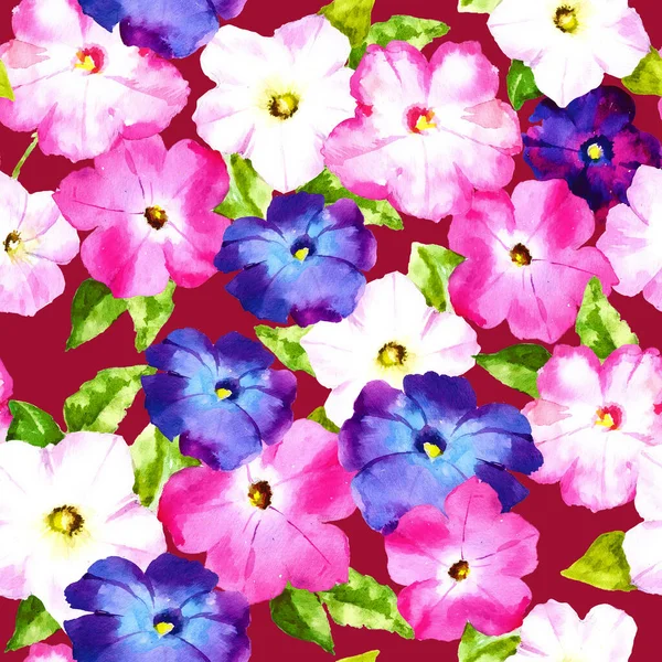Petunien Rosa Und Lila Blüten Aquarellraster Nahtloses Muster Für Textilien — Stockfoto