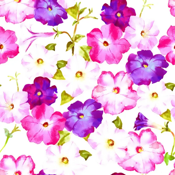 Petúnie Růžové Šeříkové Květy Akvarel Rastrový Vzor Pro Textil Balicí — Stock fotografie