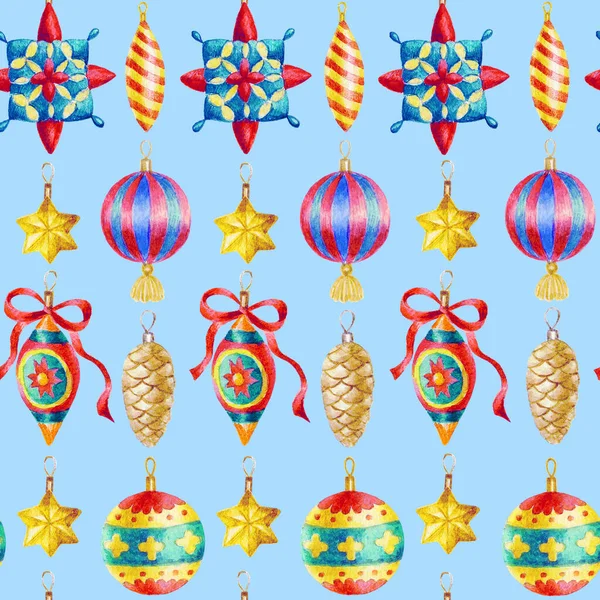 クリスマスの装飾と手ペイント水彩ヴィンテージシームレスパターン — ストック写真