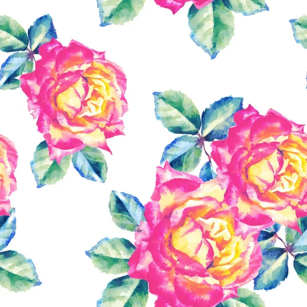 Acuarela Rosas Pintura Mano Patrón Sin Costuras Fondo Para Páginas —  Fotos de Stock