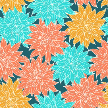 Dahlia çiçekleri, el çizimi vektörsüz desen