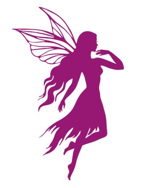 Uçan peri, beyaz arkaplanda vektör silueti çizimi.