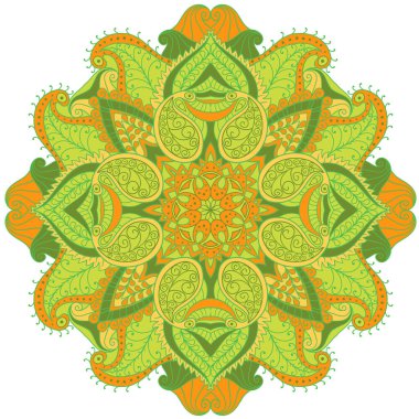 Soyut dalgalı çizgi vektör simetrisi süslemesi. Yuvarlak desen, mandala.