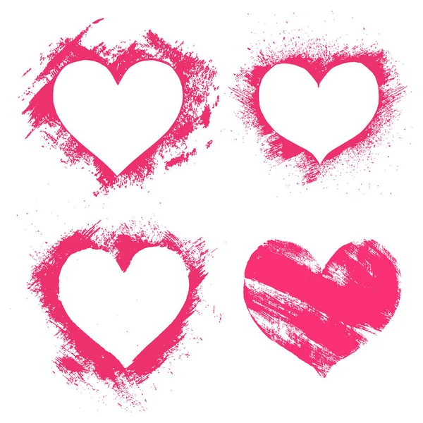 Conjunto Pintar Mano Vector Corazones Color Rosa Estilo Grunge Aislado — Vector de stock