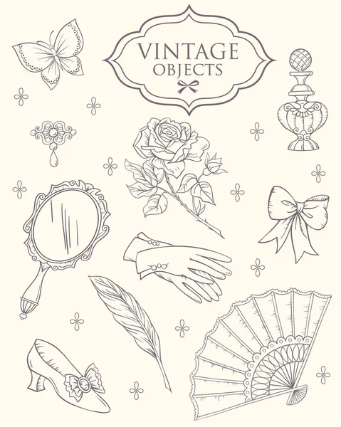 Accessoires Dame Mode Antique Ensemble Accessoires Dame Siècle Illustration Vectorielle — Image vectorielle