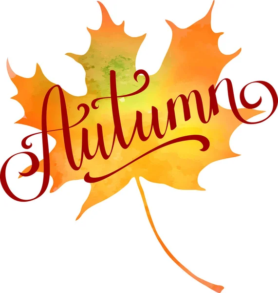 Herbst Handgeschriebene Schrift Auf Silhouette Eines Ahornblattes Vektortypografie Herbstlicher Hintergrund — Stockvektor