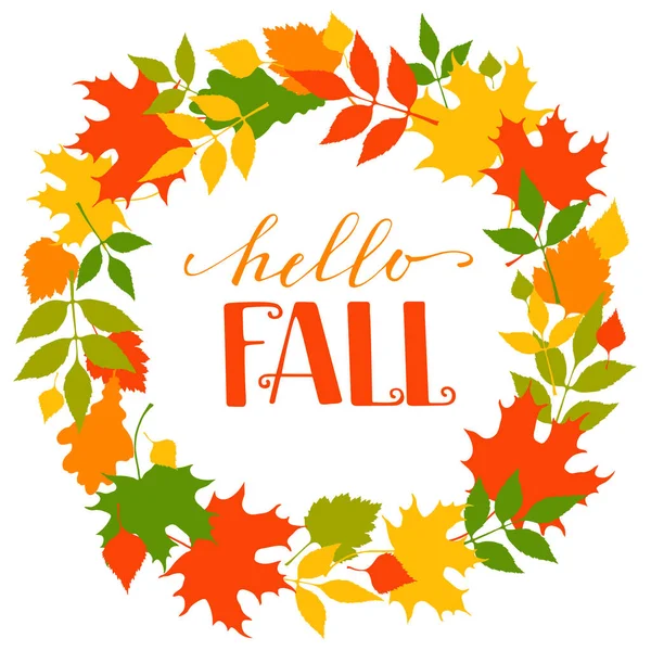 Kranz Aus Herbstlich Bunten Vektorblättern Hintergrund Mit Handgezeichneten Herbstblättern Laubfall — Stockvektor