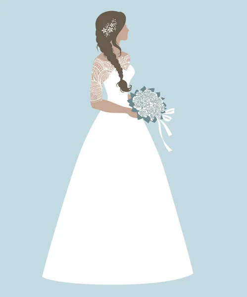 Hermosa Novia Sosteniendo Ramo Rosas Ilustración Vectorial Para Tarjeta Felicitación — Vector de stock