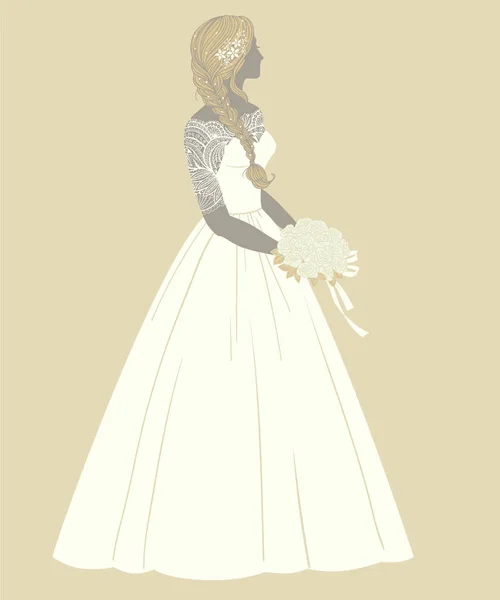Schöne Braut Mit Einem Rosenstrauß Vektorillustration Für Grußkarte Einladung Flyer — Stockvektor