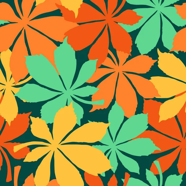 Nahtloses Vektormuster Mit Stilisierter Silhouette Aus Kastanienblättern Herbstlicher Hintergrund — Stockvektor