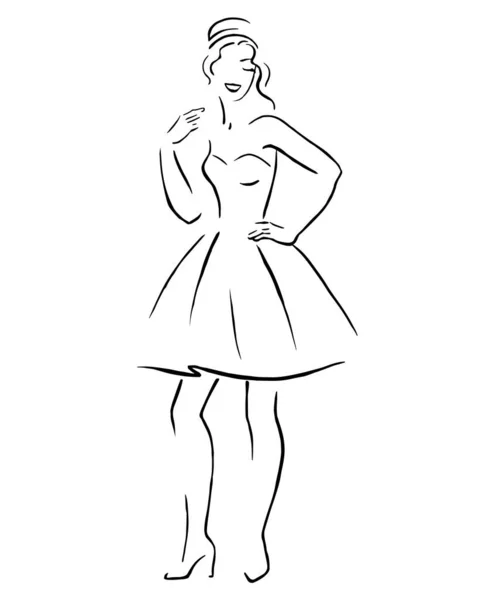 Девушка Платье Черно Белая Модная Иллюстрация — стоковый вектор