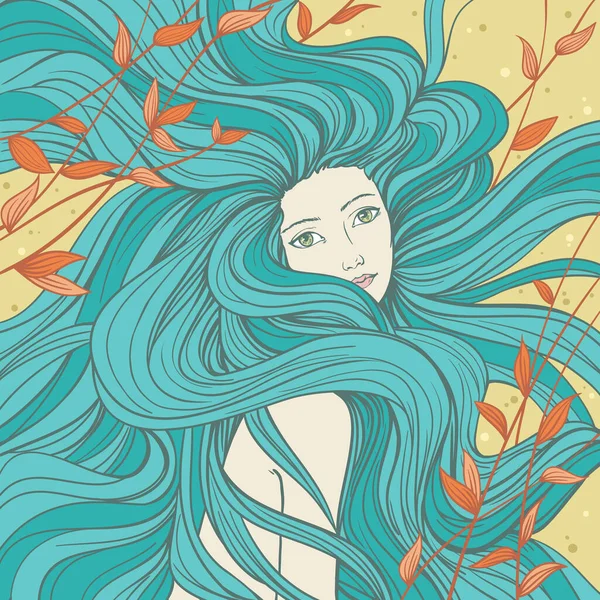 Hermosa Sirena Con Cabello Streaming Ilustración Vectorial Dibujada Mano — Archivo Imágenes Vectoriales