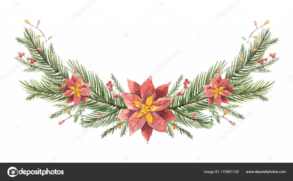 guirnalda de navidad vector acuarela con ramas de abeto y images of christmas garland