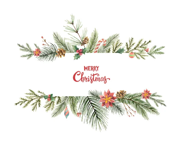 Watercolor vector Christmas wreath with fir branches and place for text ...