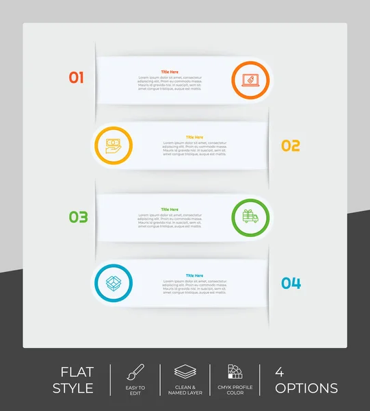円オブジェクトfを持つフラットインフォグラフィックベクトルデザインの4つのオプション — ストックベクタ