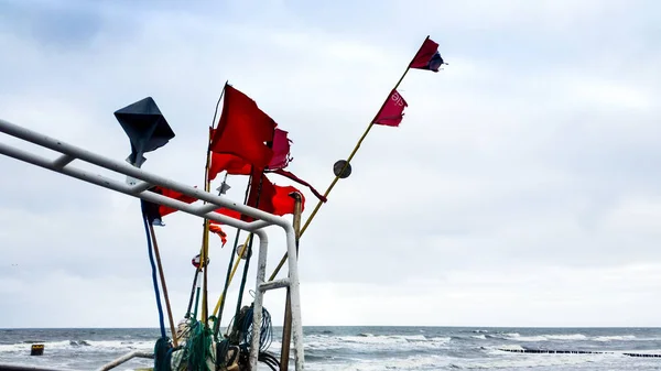 Visserij Marker Vlaggen Het Strand — Stockfoto