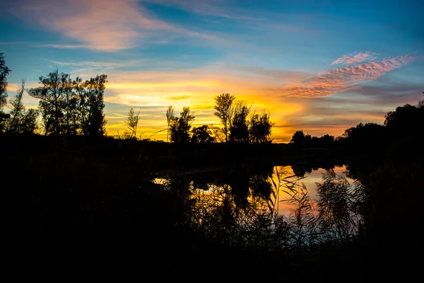 Zonsondergang in Nationaal Park Danube Wetlands in Oostenrijk — Stockfoto