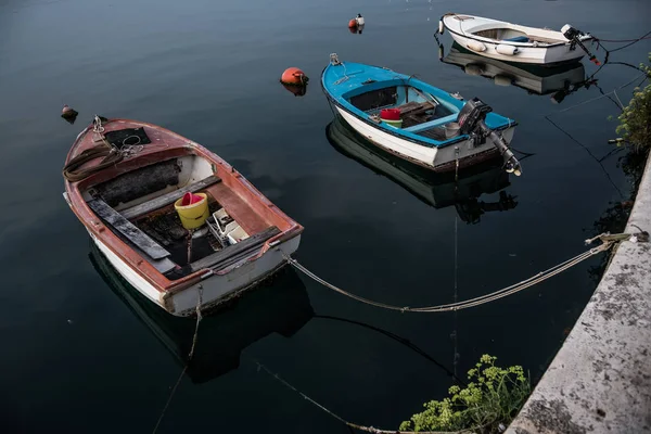 Old Wooden Motorboats Calm Water Harbor Croatia — стокове фото