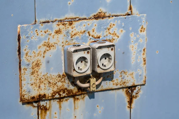 Two Old Rusty Electric Wall Sockets — Stock Photo, Image