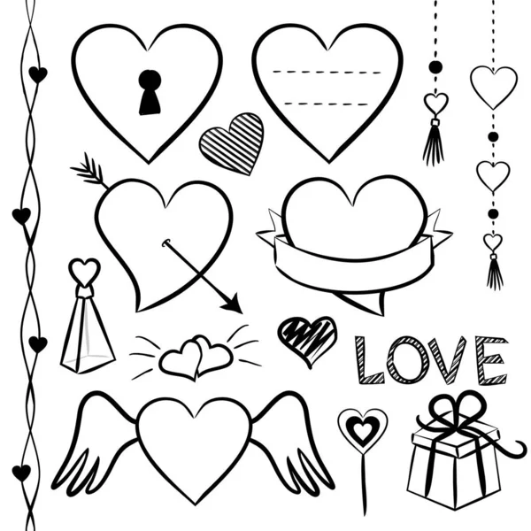 Vector Dibujado Mano Elementos Para Día San Valentín Conjunto Elementos — Vector de stock